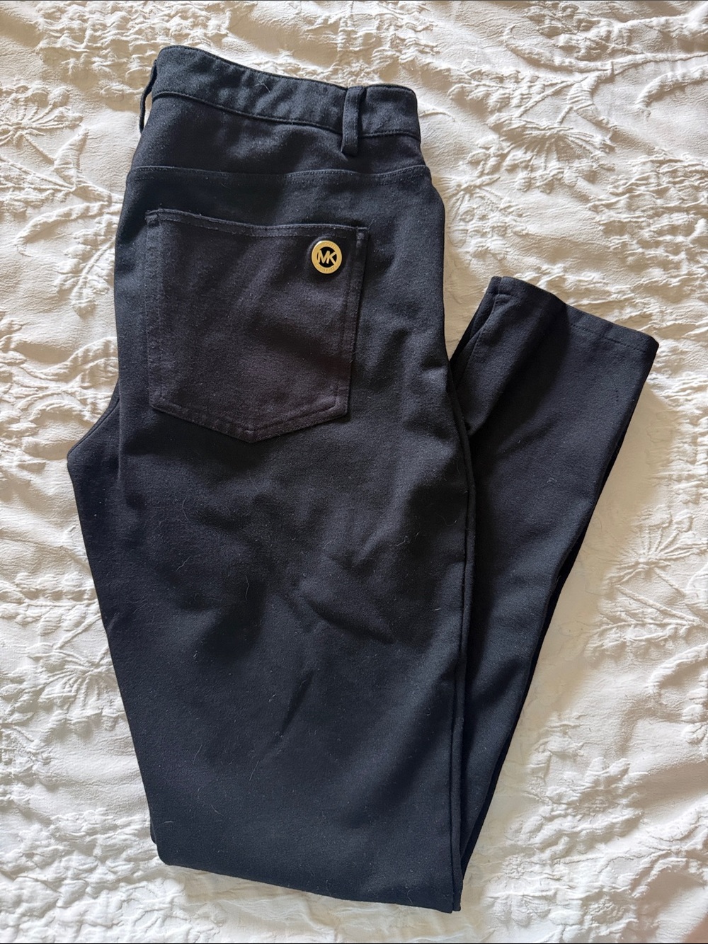 Michael Kors Black Skinny Pants with Gold MK Button